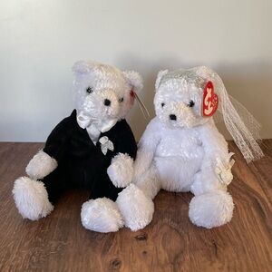 Authentic TY Beanie Babies Unattached “Bride” & “Groom” Wedding Bears, 2002. NWT